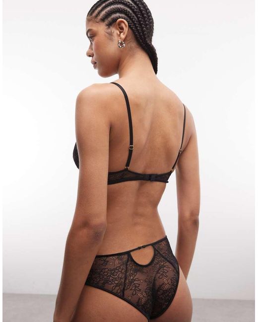 ASOS Brown Lana All Over Lace Low Rise Braziilian With Cut Out Detail