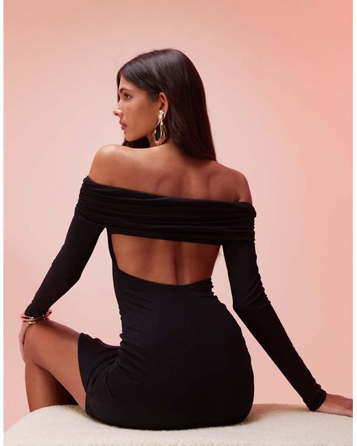 Oh Polly Pink Honora Modal Off Shoulder Open-Back Maxi Dress