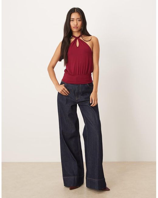 Motel Red Giunea Knot Halter Top
