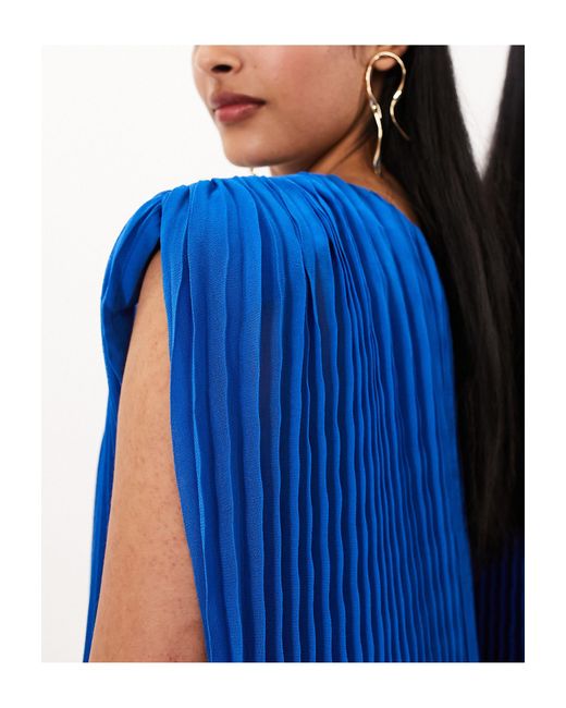ASOS Blue Extreme Pleated One Shoulder Maxi Dress