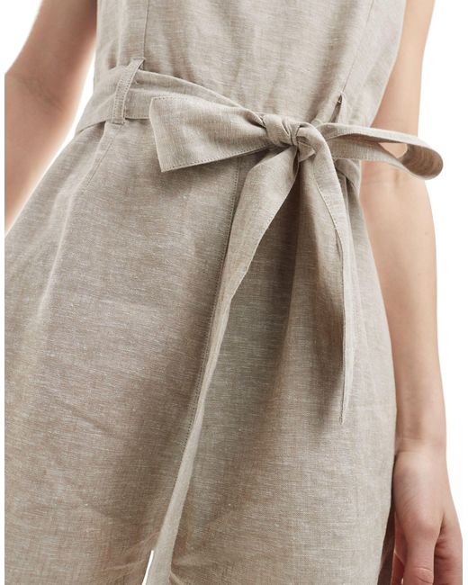 Monki White Beach Linen Sleeveless Playsuit With Tie Belt Detail