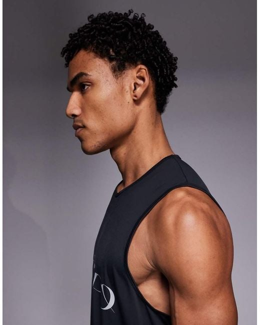 4505 Blue Nylon Performance Mesh Quick Dry Graphic Running Tank Top for men