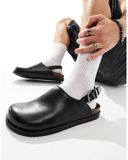 Pull&Bear Black Slip On Clog With Backstrap for men