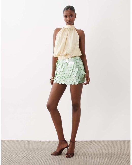 Missy Empire Green Shell Disc Sequin Mini Skirt