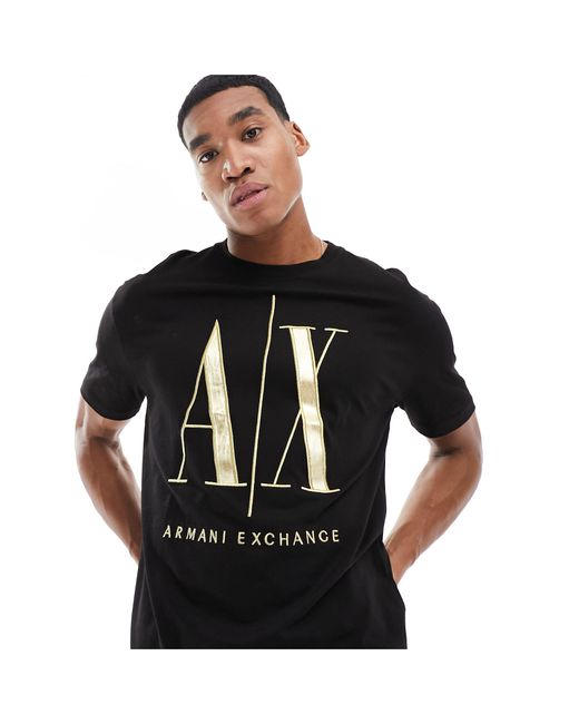 T-shirt à grand logo doré Armani Exchange pour homme en coloris Black