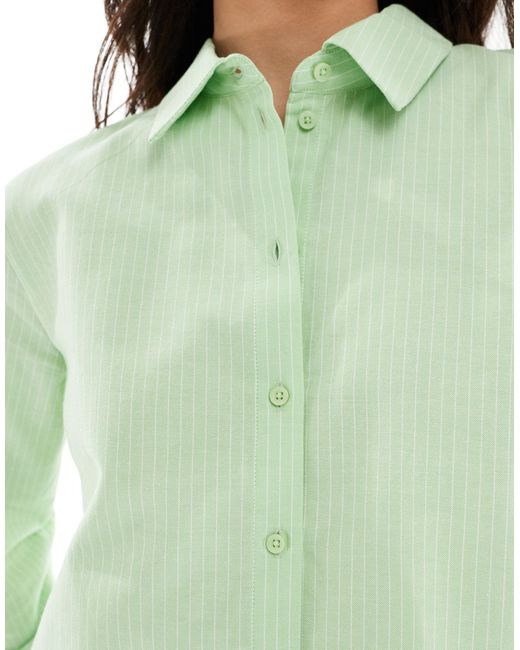 Jdy Green Loose Fit Shirt Co-ord Light Pinstripe