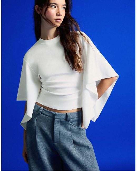 Bershka Blue Short Sleeve Cape T-Shirt