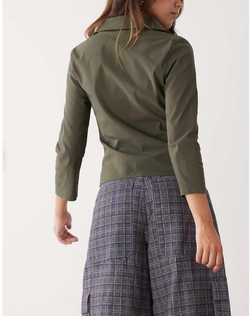 Collusion Green Bengaline Hook And Eye Shirt
