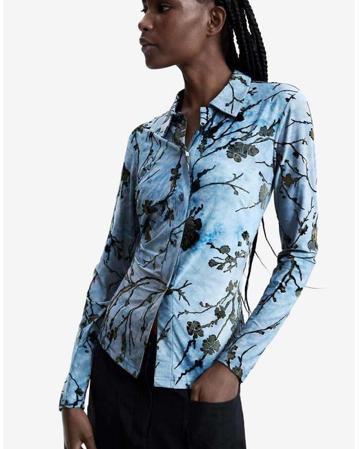 Desigual Blue Flocked Top