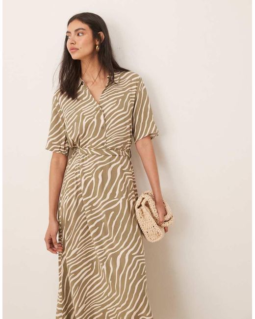 Vestido Camisero Midi Con Estampado De Cebra Y Lazada En La Cintura De -Negro Jdy de color Natural