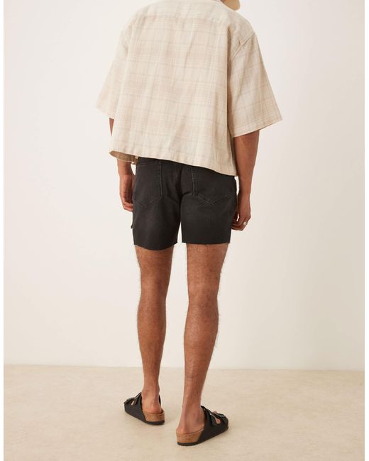 ASOS Natural Mid Length Slim Denim Shorts With Rips for men