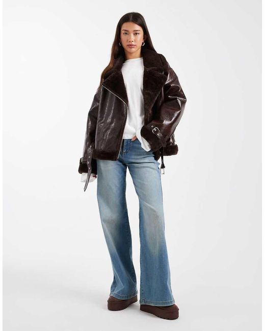 Miss Selfridge Black Shiny Aviator Jacket