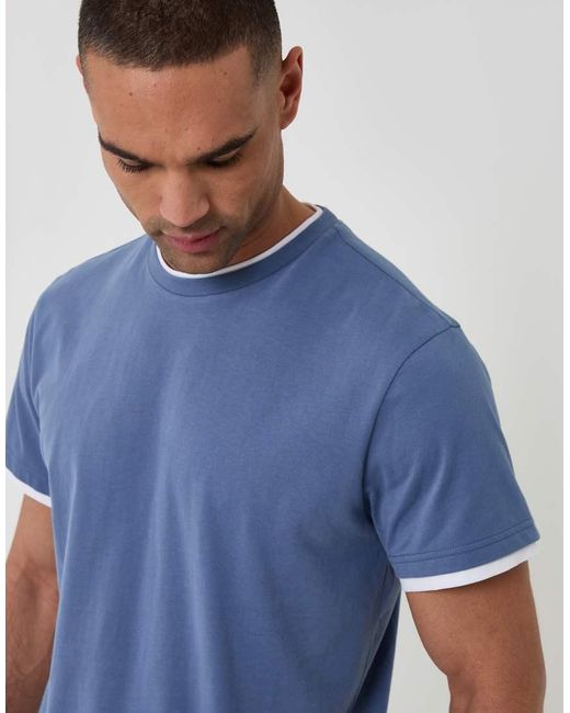 Threadbare Blue Cotton Mock Layer Short Pyjama Set for men
