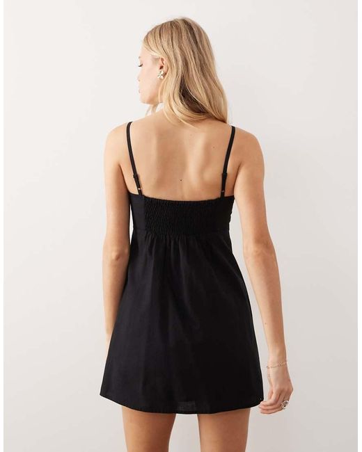 ASOS Black Cami Raffia Palm Detail Mini Sundress