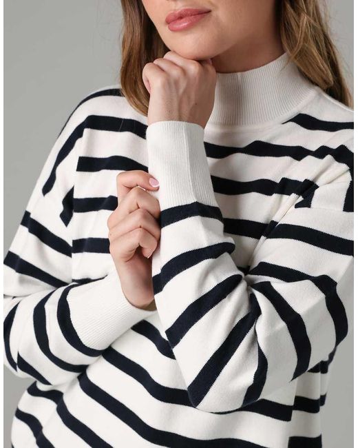 French Connection Gray Oversized High Neck Cosy Striped Long Sleeve Jumper