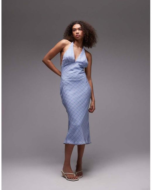 Vestido Midi Azul A Cuadros Con Cuello Halter De emory park de color Purple