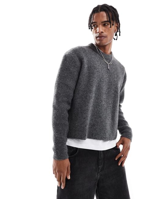 Bershka Gray Knitted Boxy Fit Jumper for men