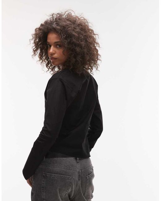 TOPSHOP Poplin Top Met Gedraaide Voorkant in het Black