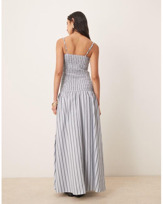 Robe froncée longue à taille basse et rayures - /anthracite Glamorous en coloris White