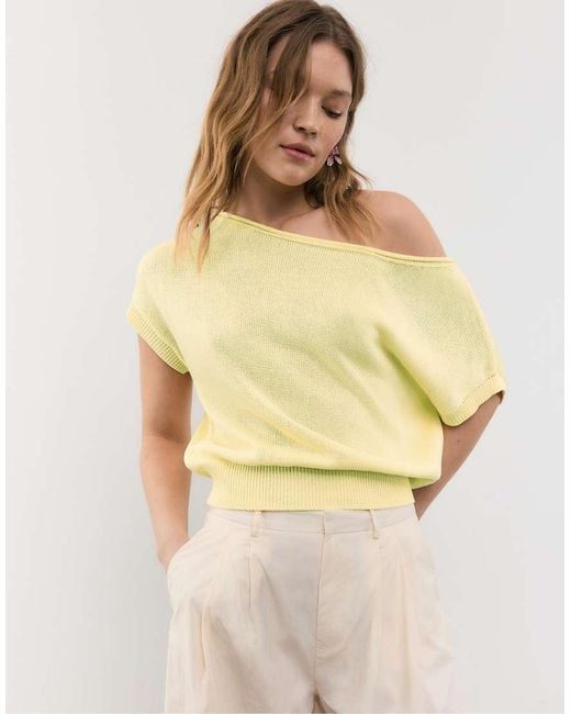 Stradivarius Yellow Rustic Knit Boat Neck Top
