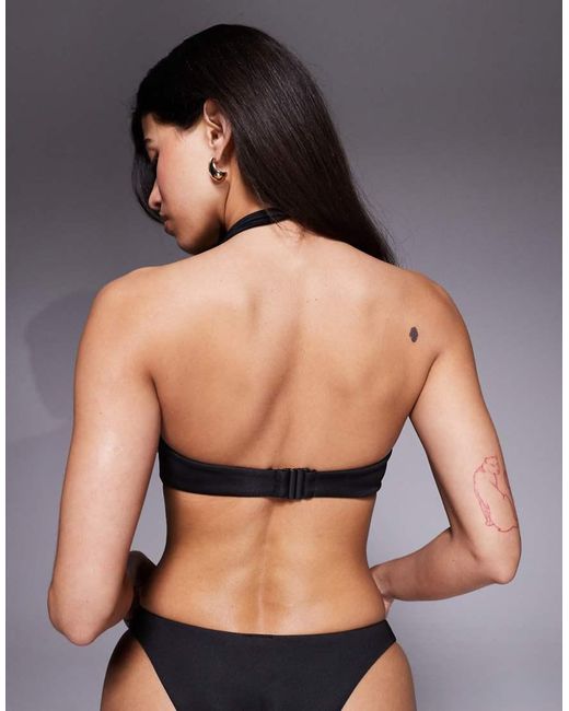 ASOS Black Sage Premium Halter Bandeau Bikini Top With U-Wire And 3D Flowers