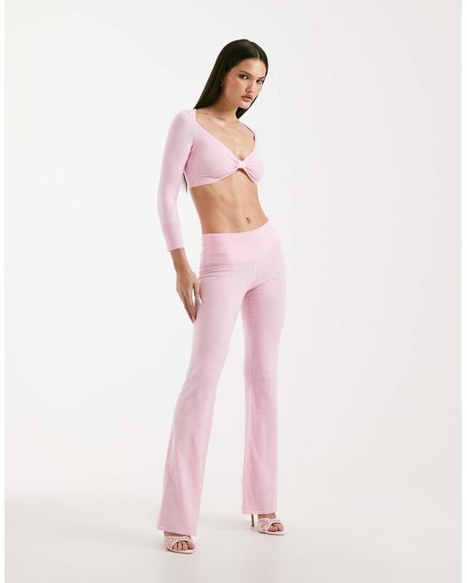 I.AM.GIA Pink Morgana 2.0 Super Soft Fine Knit Ribbed Waist Bow Back Flare Trouser Co-ord
