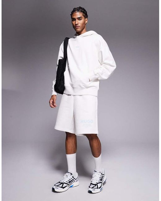 HUGO White Co-ord Loose Fit Jersey Shorts for men