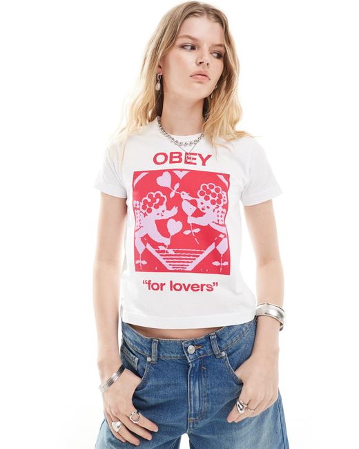 Camiseta blanca con estampado Obey de color Red