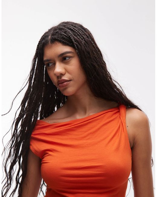 TOPSHOP Red Asymmetric Twist Detail Top