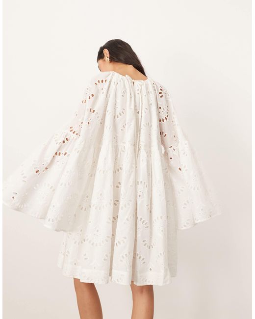 ARRANGE Natural Oversized Organdi Broderie Smock Mini Dress