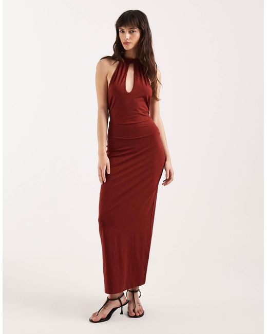 Motel Women's Red Viorela Keyhole Halter Tie Waist Midaxi Jersey Dress -  www.stlouis.ac.tz