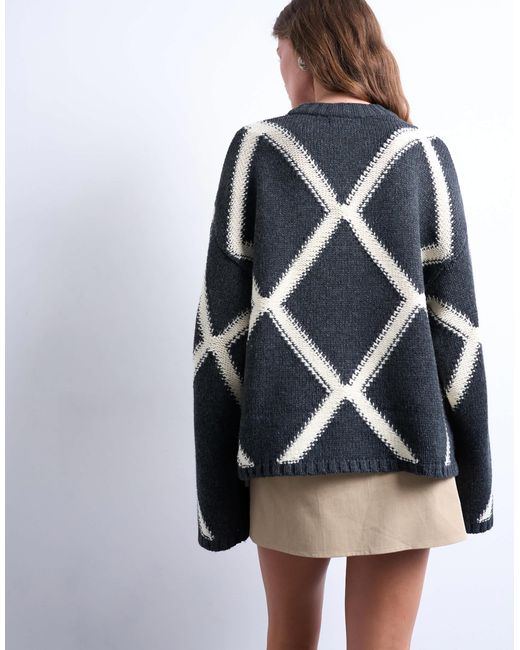 Pull en maille à losanges - anthracite TOPSHOP en coloris Multicolor