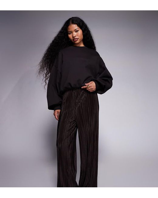 River Island Black Plisse Wide Leg Trousers