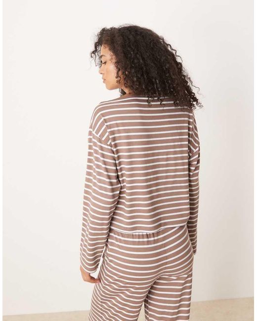 ASOS Pink Asymmetric Slouchy Off Shoulder Stripe Co Ord Top