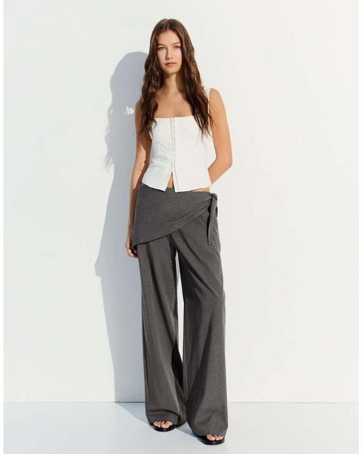 Bershka Gray Tailored Fit Scarf Trousers