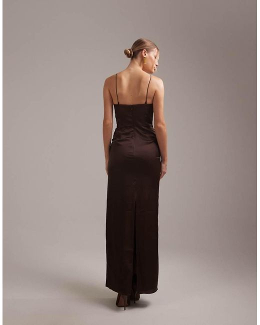 ASOS Brown Bridesmaids High Neck Tie Strap Column Maxi Dress