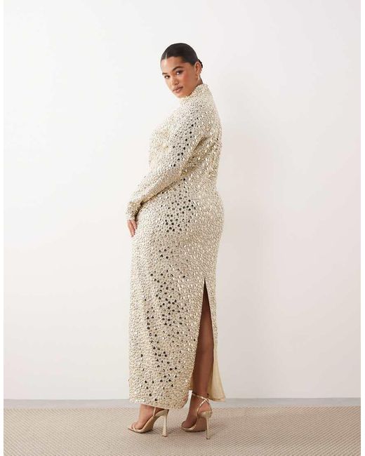 ARRANGE Natural Curve Textural Sequin High Neck Long Sleeve Maxi Dress
