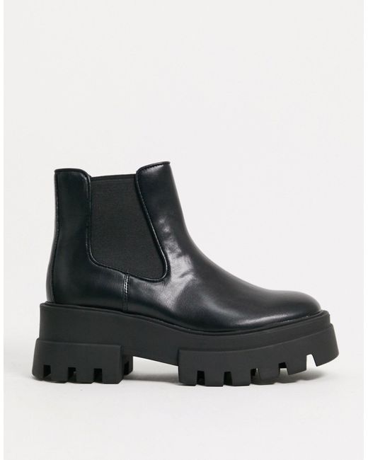 Pull&Bear Black Short Platform Chelsea Boot With Cleated Sole