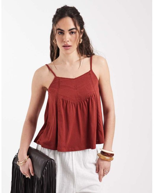 New Look Red V Neck Trim Detail Cami