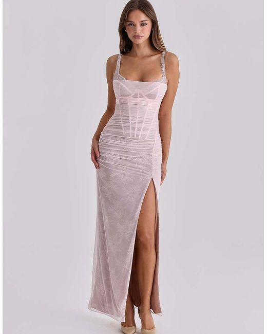 House Of Cb Purple Lini Baby Lace Mesh Maxi Dress