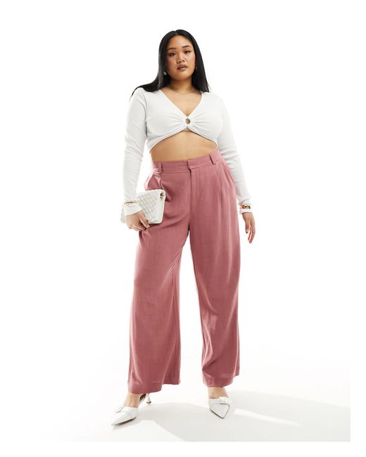 ASOS Red Asos Design Curve Wide Leg Dad Trouser With Linen