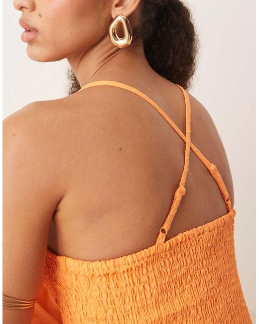 Vestito Corto Stropicciato Color Papaya Con Scollo Rotondo E Incrocio Sul Retro di ASOS in Orange