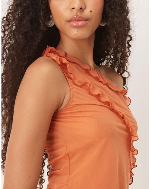 ASOS Orange Asymmetric Ruffle One Shoulder Top