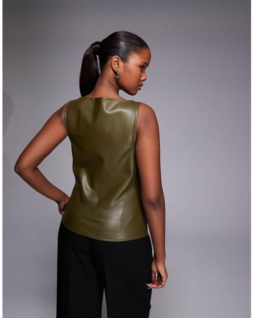 ASOS Green Pu High Neck Front Seam Top