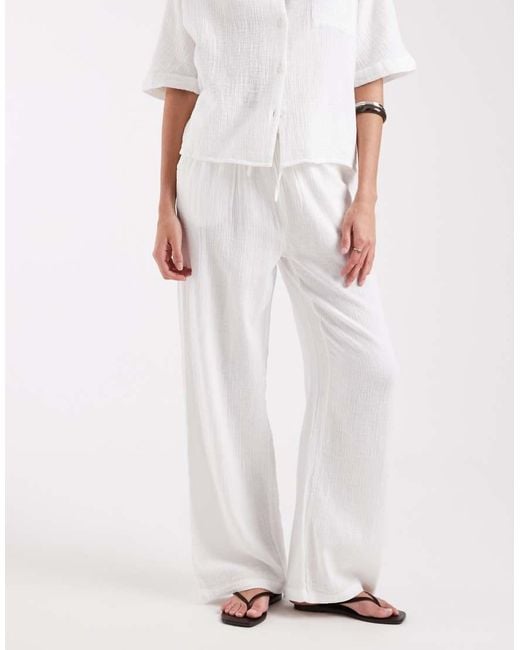 ONLY White Cheesecloth Wide Leg Pants