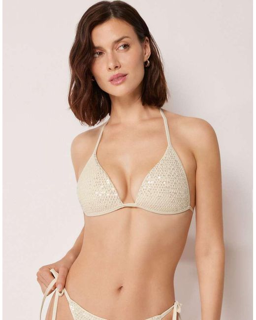 Calzedonia Natural Padded Triangle Bikini Top Sequin Net