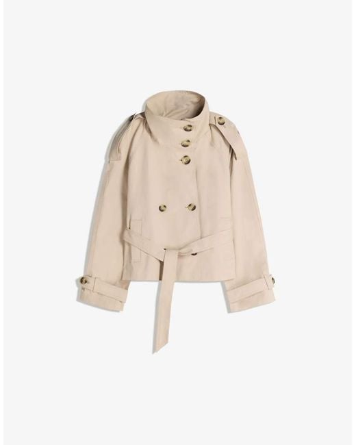 Bershka Natural Funnel Neck Trench Jacket