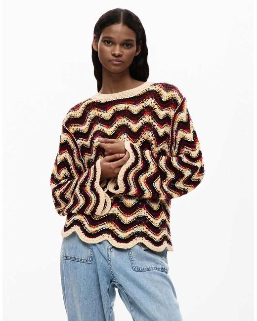 Desigual Orange Zigzag Crochet Sweater