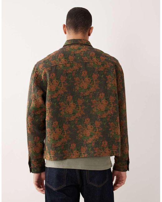 ASOS Brown Boxy Oversized Zip Through Shirt for men