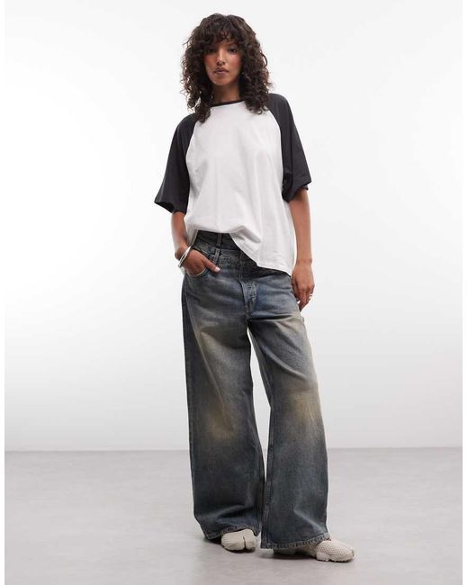 Weekday White Boxy Fit Raglan T-shirt With Contrast Sleeves